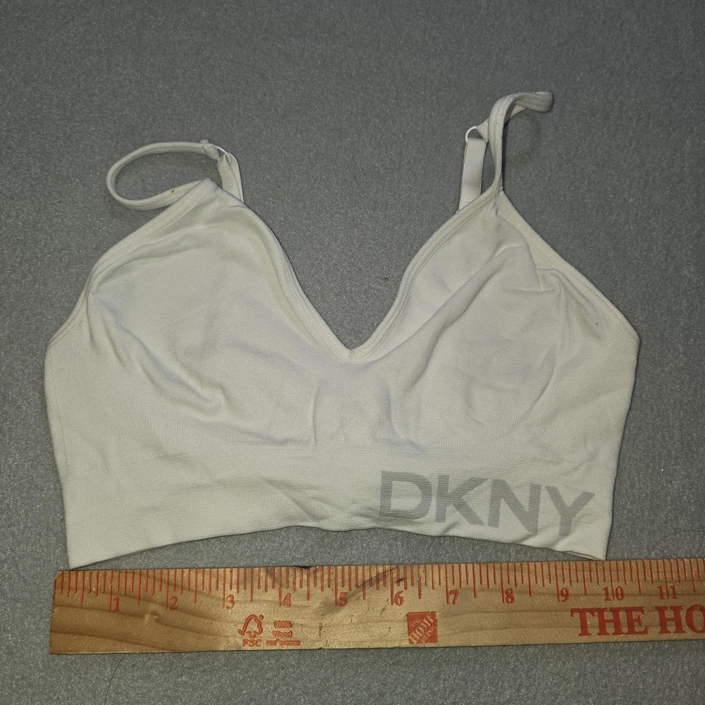DKNY Bra Small White Bralette‎ Wireless Adjustable Straps Hook Back V Neck